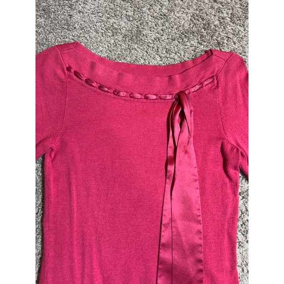Express Sweaters - Express Pink Silk Blend Boat Neck Sweater Satin Ribbon Tie 3/4 Sleeve Small Y2K